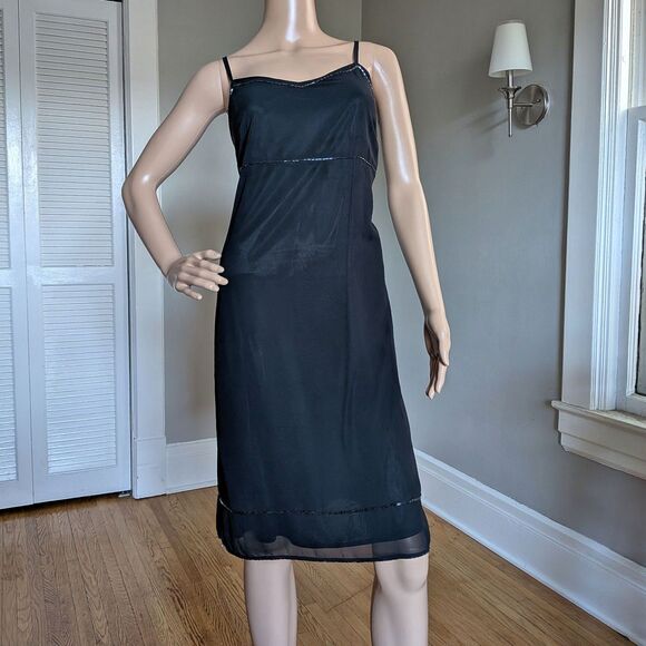Vintage Y2K Express Black Midi Dress Beaded Evening Whimsigoth Size 9/10 - Picture 2 of 11